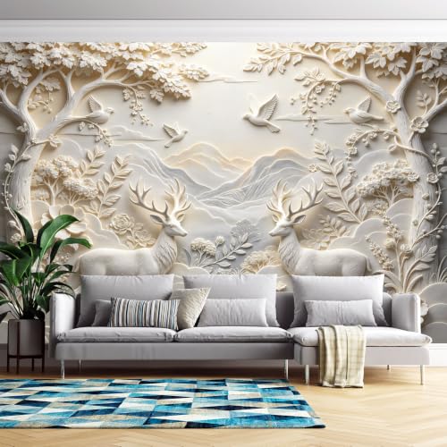 Genérico Papel Pintado Autoadhesivo Con Efecto 3D, Diseño De Ciervos En Bosque De Montaña, Papel Pintado Removible Autoadhesivo Para Sala De Estar Y Dormitorio, No Tejido, Personalizado, Decoraci