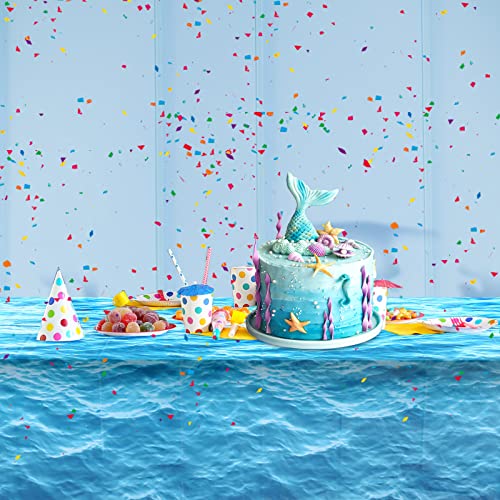 Image of Irenare 1 Pieces Ocean Plastic Tablecloth 54 x 108 Inch Blue | Water Waves Print, Disposable Table Cover for Under the Sea Theme Decoration Beach Pool Party, Birthday Baby Shower Supplies