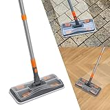 CLEANHOME フロアワイパー 本体 3in1 デッキブラシ フロアモップ 拭き掃除 4段ポール 長さ調節 40cm-120cm 雑巾ワイパー フローリング 乾湿両用 ベランダ掃除 玄関タイルブラシ 床 窓 フロア 掃除道具 ドライシート10枚入 マイクロファイバー クロス1枚入 ナイロンブラシ1枚入 (オレンジ)