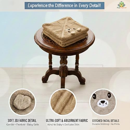 Image of Ultra-Soft Baby Hooded Towel - Coral Velvet Wrap Your Little One in Softness and Joy, Hypoallergenic & Super Absorbent Bath Wrap for Newborns & Toddlers | Cute Animal Design (0-5 Years)(Brown)