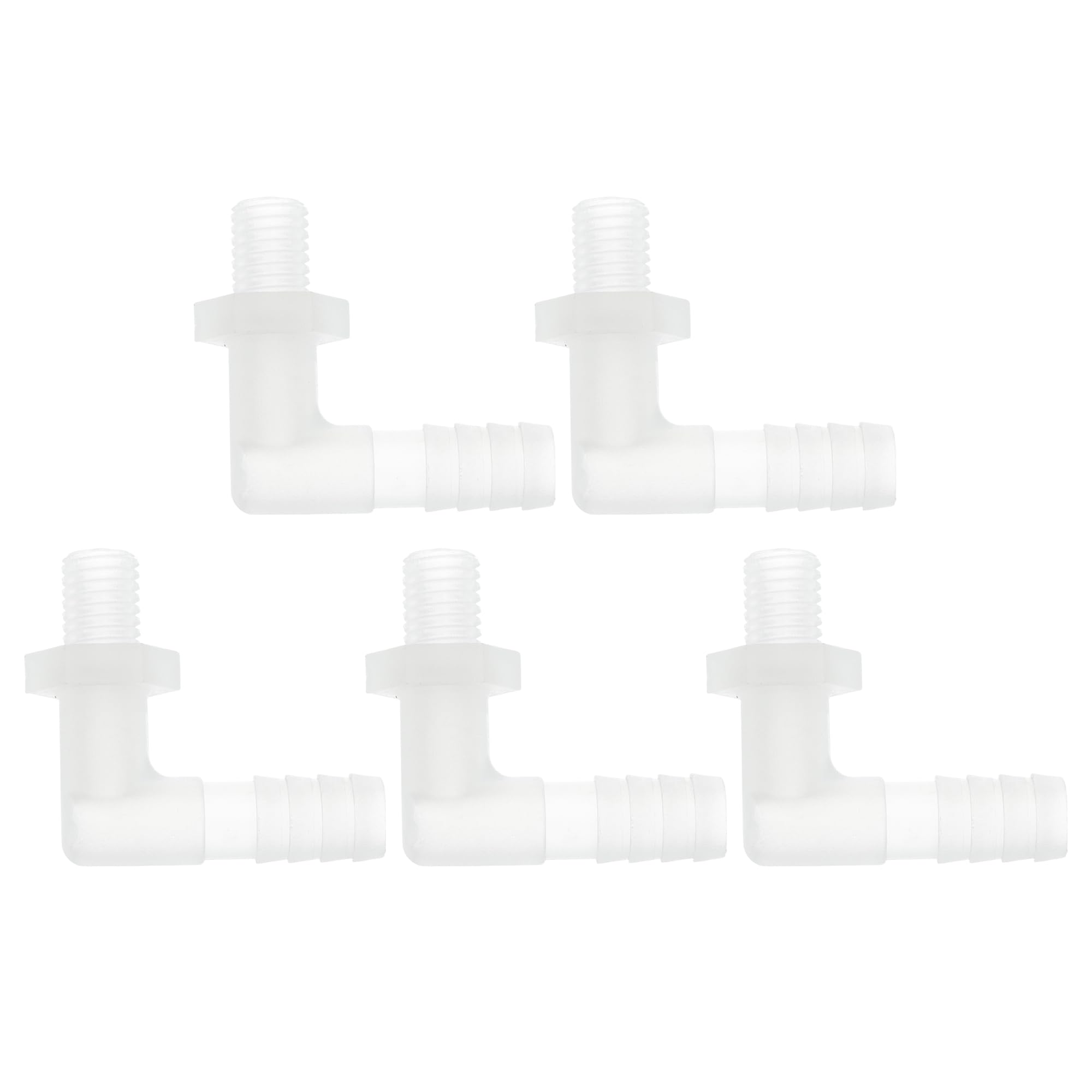 RATCHROLL 5 Pcs Plastic Hose Barb Fitting 90° Elbow 25/64" Hose Barb M10 Male NPT Barbed Adapter Clear PP