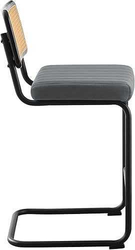 Miniatura 5 de Bekrvio Juego de 2 taburetes de bar de altura de mostrador, taburete de ratán de 26 pulgadas, taburete de bar tapizado de terciopelo con respaldo de