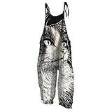 Bengbobar Womens Overalls Plus Size Loose Fit Oil Painting Cat Printed Y2K Art Cat Overalls Sleeveless Jumpsuit Abstract Cat Graphic Romper Wide Leg Funny Cat Jumpsuits,24-black cat,3XL