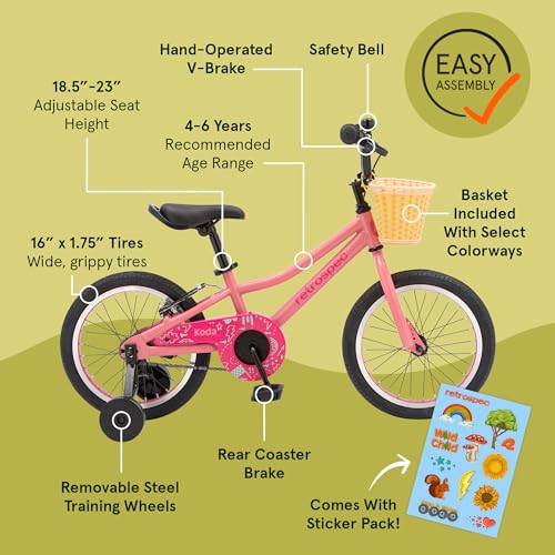 Image of Retrospec Koda Plus Kids Bike for Boys & Girls Ages 4-6 Years - 16 inch Children's Bicycle, Adjustable Seat & Handlebars