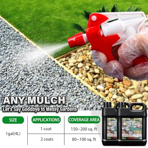 Mulch Glue - 1 Gallon / 128oz Mulch Adhesive Gravel Binder with Applicator for Landscaping, Garden - Non Toxic Ready to Use Landscape Lock Glue Mulches Stabilizer for Pea Gravel, Rock, Stones, Bark