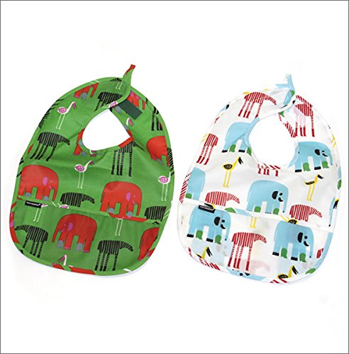 マリメッコ KARKULAISET BIB 2PCS カルクライセット 動物柄 オイルクロス ベビー用スタイ ポケット付 よだれかけ 2枚セット 064271 101 white/blue/green/orange（並行輸入品）