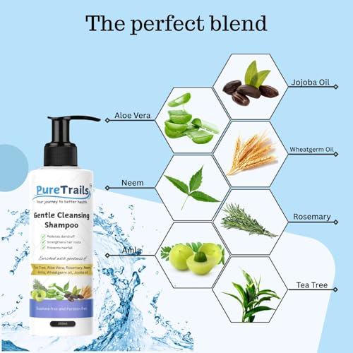 Image of Gentle Cleansing Shampoo, Anti-Dandruff, Anti Hairfall, with Tea Tree, Aloe Vera, Rosemary, Amla, Neem, Wheatgerm Oil, Jojoba Oil, 200ml