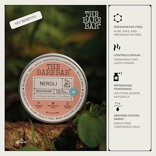 Image of The Bare Bar Neroli Deodorant - 100 gm | Citrus Fragrance| Odor & Sweat Control | Gentle, Natural formula and Chemical free|Good for all skin types | Travel Mini Size Solid Deodorant for Men & Women