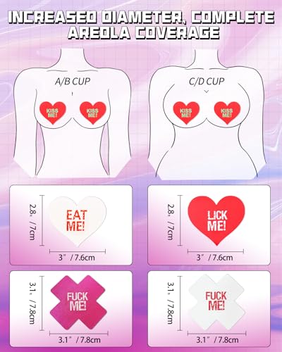 Image of CICKEE Pasties Sexy Nipple Covers 9 Pack Fun Pasty Pack for Rave Party Goth Lingerie Heart X Breast Petals with Words