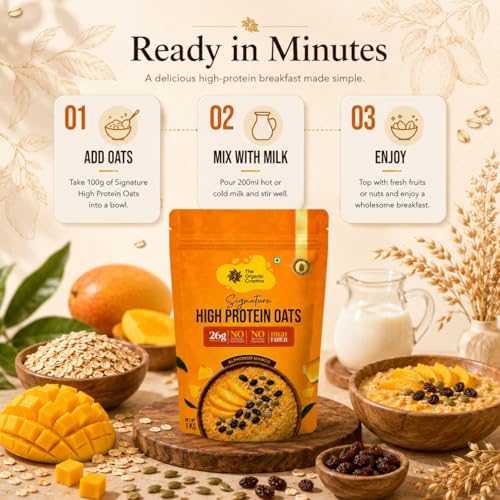 Image of The Organic Cosmos Signature High Protein Oats | 26g Protein | Alphonso Mango Flavour | Gluten Free | High Fiber | No Artificial Sweetener | No Artificial Flavours | 1kg