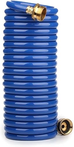 FangFarm Manguera de jardín de bobina de EVA resistente con accesorios de latón macizo GHT, manguera de agua con conectores de latón, para riego de