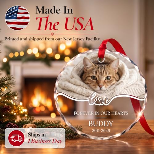 Image of Pet Memorial Ornament 2026, Personalized Cat Photo Christmas Keepsake