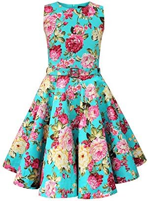 BlackButterfly Kids 'Audrey' Vintage Divinity 50's Girls Dress (Turquoise, 7-8 YRS)