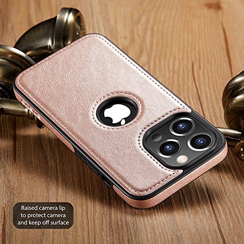 Image of Casus Logo View Compatible with iPhone 13 Pro Case Slim Premium Vegan Leather Classic Luxury Elegant Thin Cover (2021) 6.1 inch (Rose Gold)