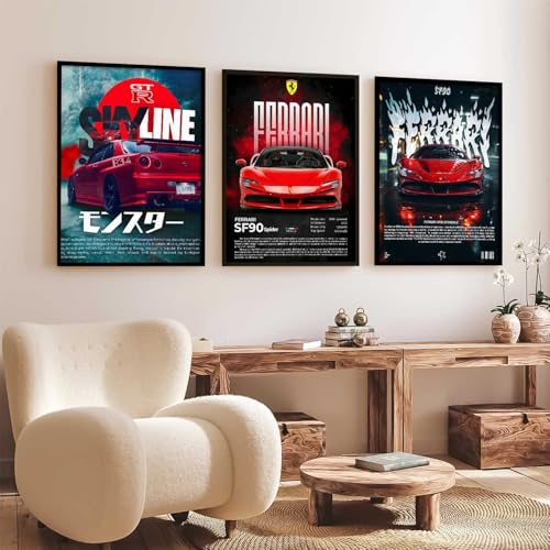 Image of kotart Big Sports Car Framed Posters Gift Items for Boys Room Wall Decoration Bedroom Living Room Office Studio Decor | Car Poster Frame for Wall Decor Set Of 3 Size (10 X 13 inch)