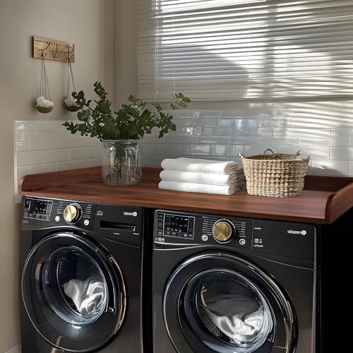 Kaboon Washer Dryer Countertop 58" x 28" Extra Large Version, Melamine Countertop with 3.5" Edge Rails, Laundry Room Organization, Dark Walnut