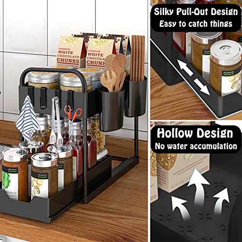 YIFOV Under Sink Storage Kitchen Organiser, 2 Tier Under Sink Shelf with Slide Out Drawer, Multi-Purpose Under Sink Bathroom Storage Rack for Countertop Laundry -Black - Image 4