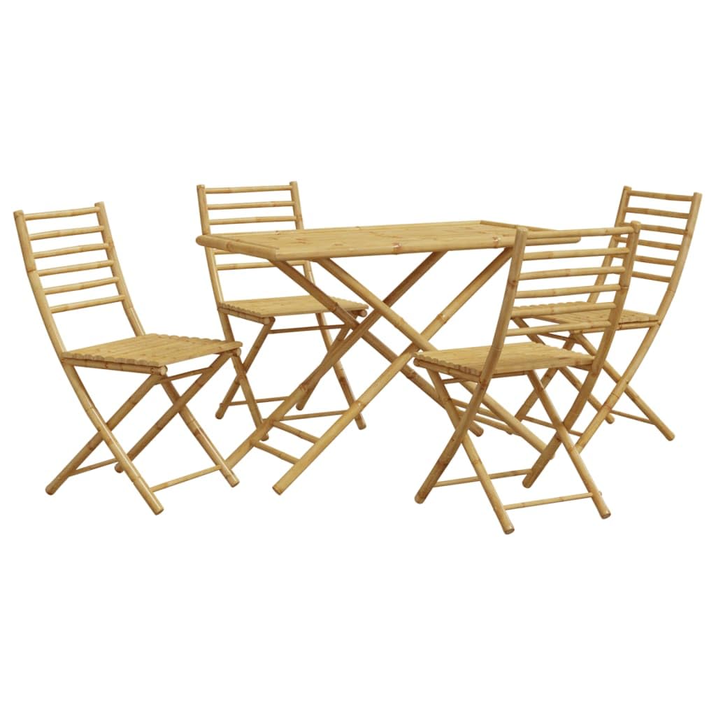 Salon de jardin pliable en bambou 5 pièces idéal pour repas sur terrasse et balcon