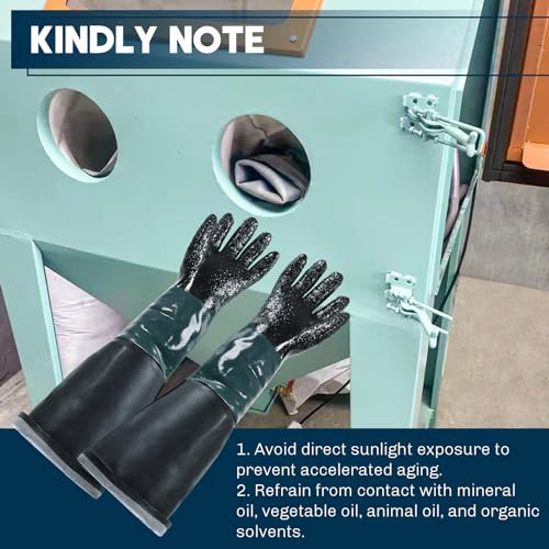 weyleity 23.6" Rubber Sandblasting Sandblaster Gloves | Heavy Duty Rubber Sandblaster Cabinet Gloves with Particle Palm for Abrasive Blasting be Used on Sandblast Cabinet Sand