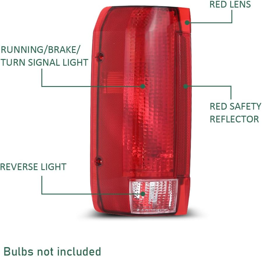 GRAND ORANGE Tail Lights Assembly Rear Lights Tail Lamp Left and Right Side Compatible with Ford Pickup F150 1990-1996/F250 F350 1990-1997 Red & Clear Lens 166-01673