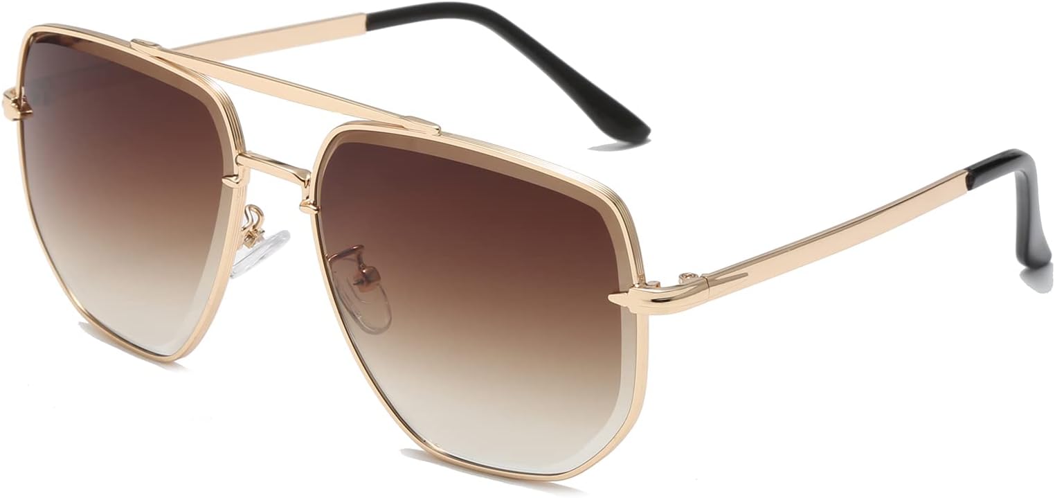 Long Keeper Hexagonal Sunglasses Mens - Pilot Style Classic Retro Sunglasses for Men Women Designer Vintage Sun Glasses with Gold Metal Frame Anti-UV400 Lens Shades