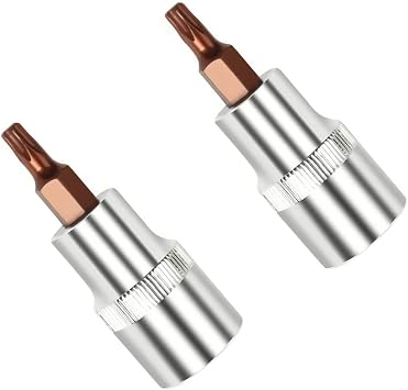 1/4" Drive T20 Torx Bit Socket, S2 Steel Bits, Heat Treated CR-V Steel Star Sockets 1.46" Length, 2 PCS