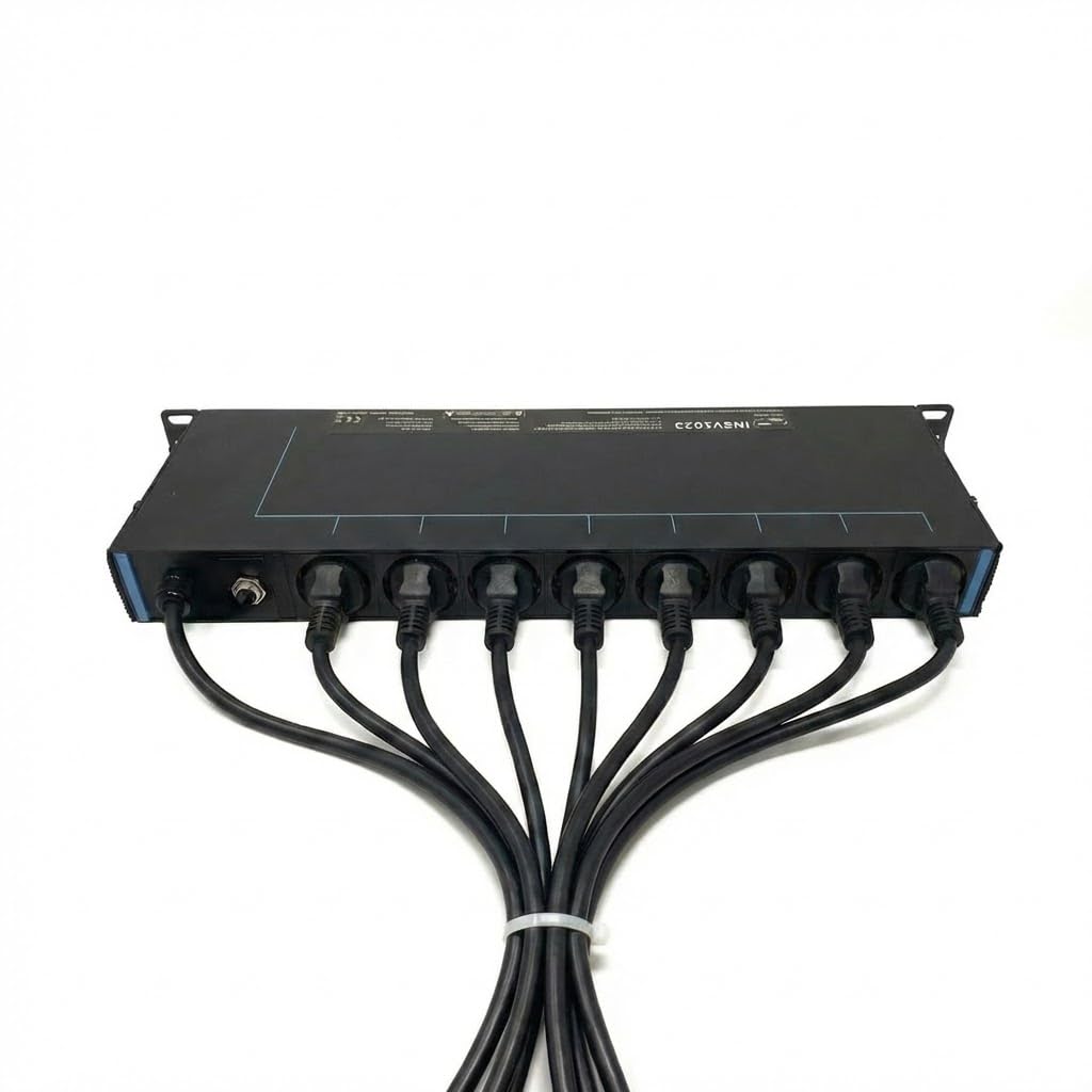 Infitronic 19 Zoll PDU Steckdosenleiste 1HE, 13-Fach Stromverteiler einzeln schaltbar (5 Front/8 Rück), Überspannungsschutz & Überlastschutz, 90° gedreht für Netzteile, 3680W 16A, Aluminium, 2m