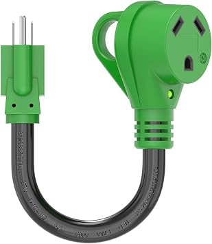 RVGUARD 30 Amp to 110 Volt RV Adapter Cord | NEMA 5-15P to NEMA TT-30R Electrical Power Adapter with LED Power Indicator, 12 Inch, Green, ETL Listed