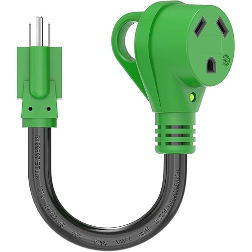 RVGUARD 30 Amp to 110 Volt RV Adapter Cord 12 Inch, NEMA 5-15P to NEMA TT-30R Electrical Power Adapter with LED Power Indicator, Green, ETL Listed