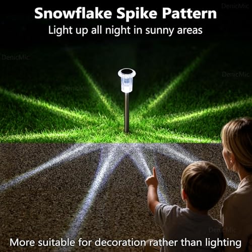 Image of DenicMic Solar Lights Outdoor 10 Pack Waterproof 6000K Cold White LED Stainless Steel Stake Outside Lights for Yard Pathway Garden Driveway Walkway Landscape Path Lighting