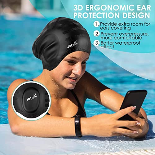 Image of JD FRESH Multicolor Silicone Swimming Cap for Men & Women /Keeps Hair Clean and Ears Protected /Unisex Swim Caps /Caps for Long /Braided /Thick Hairs /Swimming Cap