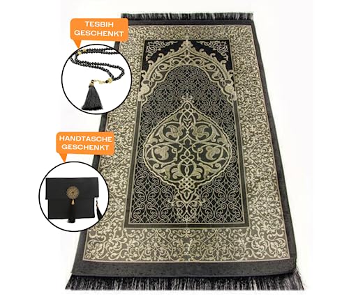 Prien Muslim Prayer Rug With Tasbih Beads and Portable Bag, Muslim Gift for Women Men Mubarak Islamic Box, Soft Mat Gifts Set - Image 4