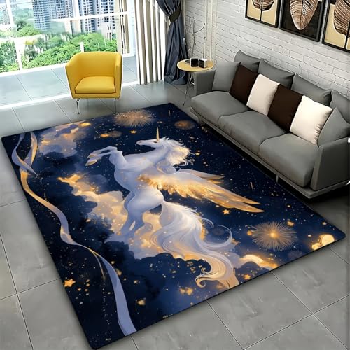 Xisnuient Fantasía Unicornio Mágico Rosa Morado Alfombra Habitación Niña Decoración Interior Alfombra Pelo Corto Sala de Estar, Zona de Juegos para Niñas, 80x120 cm, Color 6