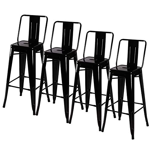 Warmiehomy Industrial Style Bar Stools Set of 4 High-Gloss Black Iron Bar Stools with High Back for Kitchen Island Home Bar Cafe Restaurant & Commercial Use