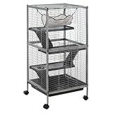 PawHut Gabbia per Piccoli Roditori in Acciaio 52x52x113.5cm Grigio Argento
