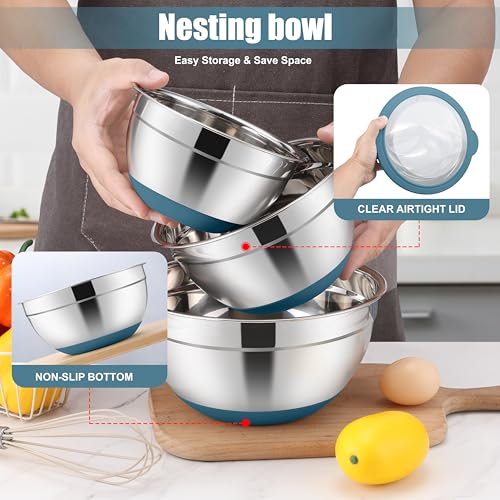 E-far Stainless Steel Mixing Bowls with Lids & Colander, 15PCS by E-far - Used condition - Image 6