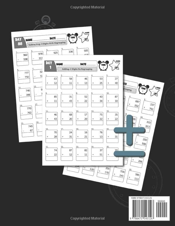 100 Days of Timed Tests Addition and Subtraction Double and Triple Digits for Grade 1-3: Math Drills, Reproducible Practice Problems With & Without Regrouping (Ages 6-9) - Image 2