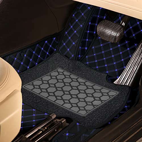 Image of Autofurnish Luxury 7D Car Mat Full Set for Mahindra XUV700 (6 Seater) 2024 || Luxury Leather Dual-Stitch Full Set 7D Car Floor Mat || 100% Waterproof || Color : Black Blue