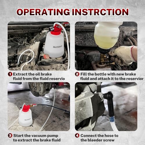 BILITOOLS 1L Brake Bleeder Vacuum Pump Kit Air Compressor, Universal One Person Pneumatic Brake System Clutch Fluid Bleeding Extractor Tool with Adapters by BILITOOLS - Image 5