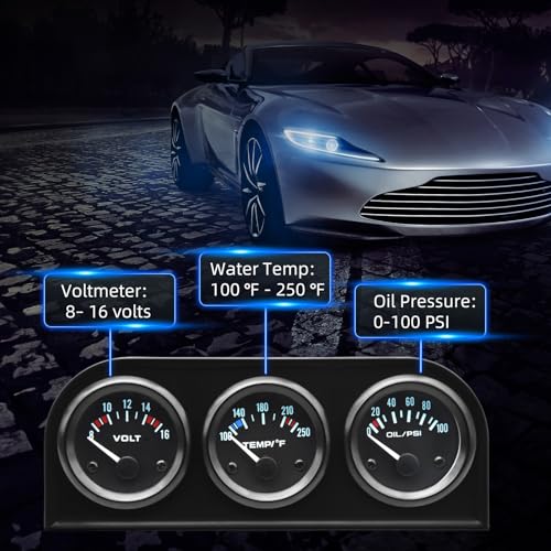 image for ARTILAURA 52mm Triple Gauge Set (Oil Pressure + Water Temp + Voltmeter