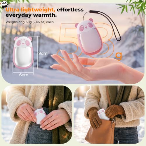 Fandliss Elektrischer Handwärmer 2er Set mit Band,Panda-Design, Rosa-Weiß – Ansicht 4