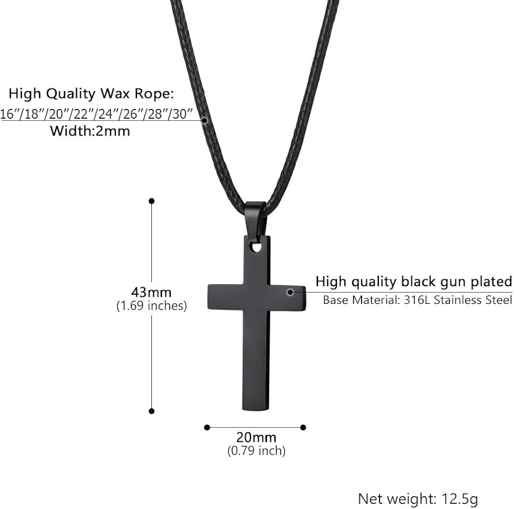 Miniatura 6 de Stainless Steel Pendant Necklace for Men Women Cool Punk Shark Teeth Necklace Cross Necklace Star of David Necklace Black Leather Cord Come Gift Box