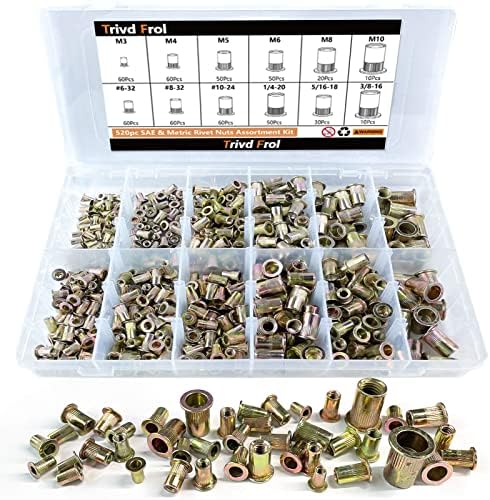 Trivd Frol 520PCS SAE & Metric Rivet Nut Kit, 6-32 to 3/8-16, M3 to M10