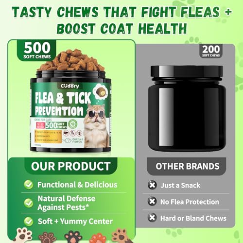 Flea and Tick Prevention for Cats – 500 Crunchy & Creamy Chews, Cat Flea Chewables with Skin & Coat Support – Oral Supplement for All Breeds & Ages – Natural Chicken Flavor - Image 6