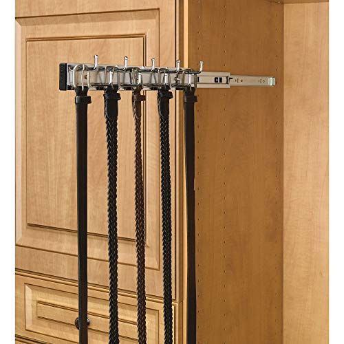 Rev-A-Shelf Brc-14Cr 14-Inch Wall Mounted Pullout Closet Belt And Scarf Organization Rack Accessories Holder Hanger With 9 Hooks, Chrome #TOP3