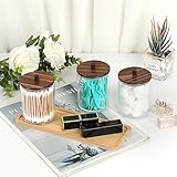SUMTree 3 PCS Qtip Cotton Ball Holders Acrylic Qtip Dispenser with Wooden Lid and Tray, Floss Swab Dispenser, Bathroom Storage Jar Canister, Plastic Apothecary Jar for Kitchen Bathroom Dressing Table - Image 6