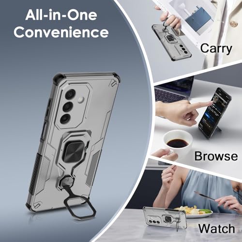 Image of TheGiftKart Tough Armor Bumper Back Case Cover for Samsung Galaxy M17 5G / A17 5G / F17 5G | Ring Holder & Kickstand in-Built | 360 Degree Protection Back Case Cover (PC & TPU, Silver)