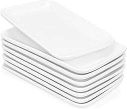 Foraineam Set of 8 Pieces 8 Inch Rectangular Porcelain Platters Dessert, Appetizer, Salad Plates White Serving Trays