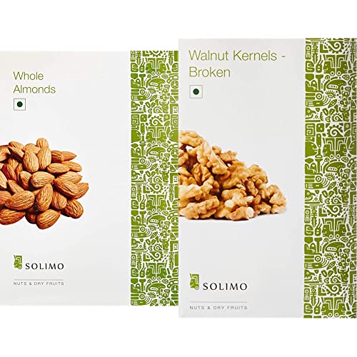 Image of Amazon Brand - Solimo Almonds, 1kg With Amazon Brand - Solimo Walnut Kernels, 500g