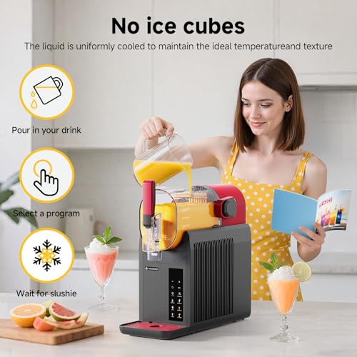 Slushie Machine for Home, Frozen Drink&Slushy Machine with Cookbook, Margarita Machine with 6 Presets Programs, No Ice Needed Self-Cleaning Slushy Maker, Cocktails, Frappés, Soft Ice Cream, Milkshakes